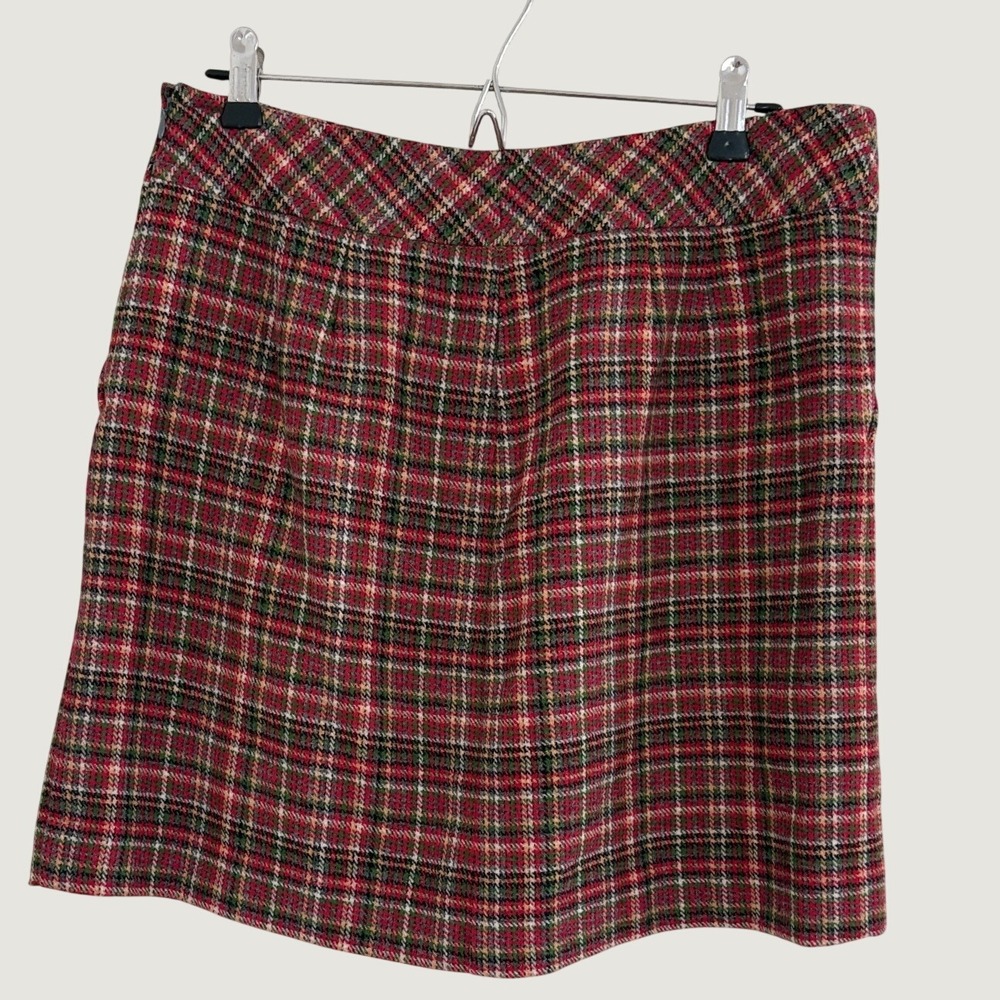 Ann Taylor Loft Red Green Plaid Tweed Mini Skirt Wool Blend Holiday 69-226389
